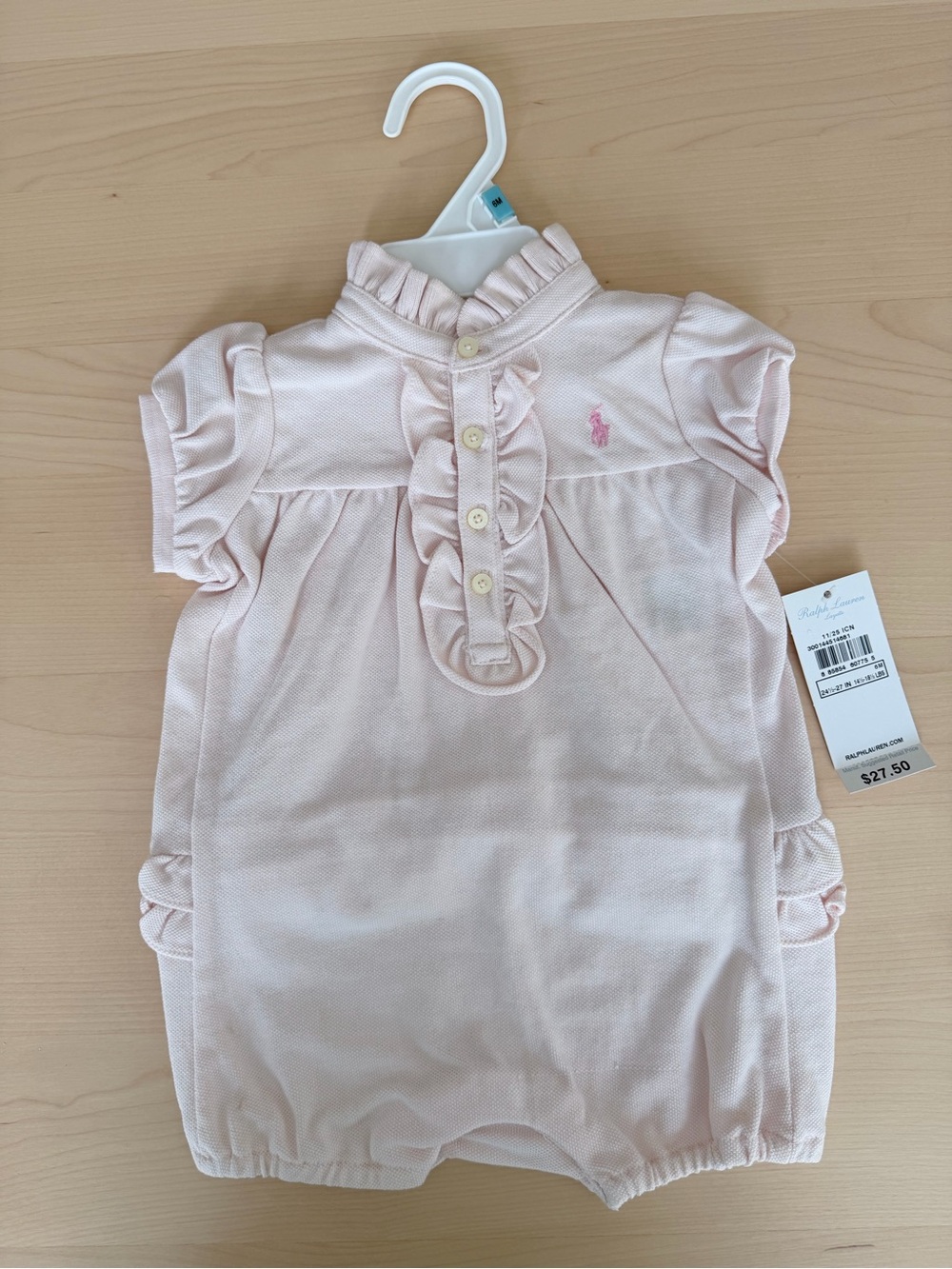 Ralph Lauren Pale Pink Ruffle Polo Romper - Girls